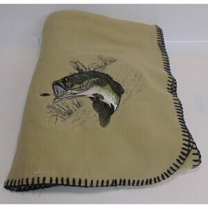 Fisherman Angler Blanket Throw Largemouth Bass 44" x 64" Fish Scene Fleece VTG